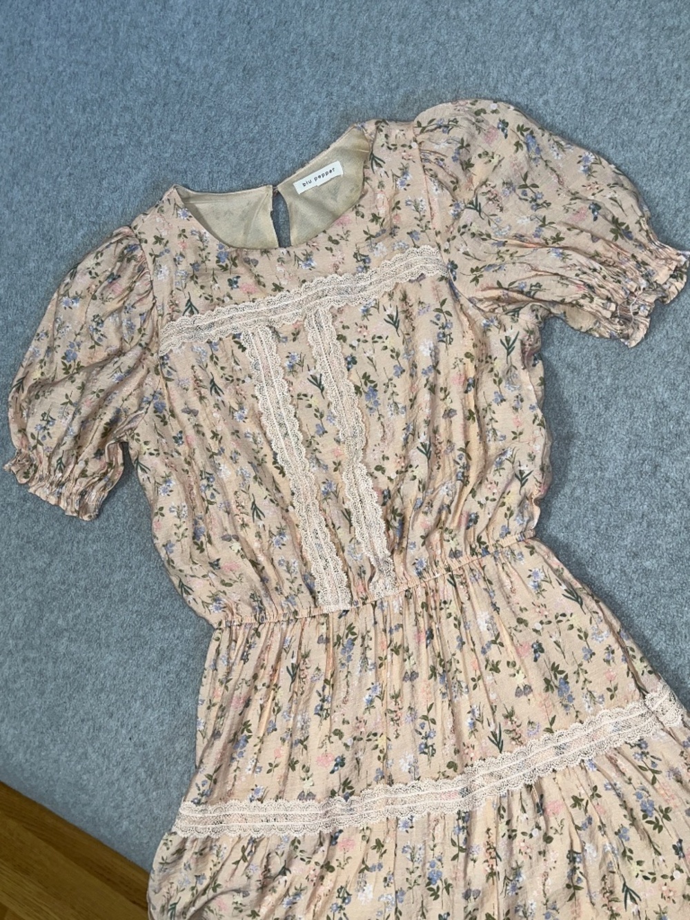 Cottagecore Kawaii Pink Floral Dress Small Petite Coquette Puff Lace Lolita - Picture 2 of 12